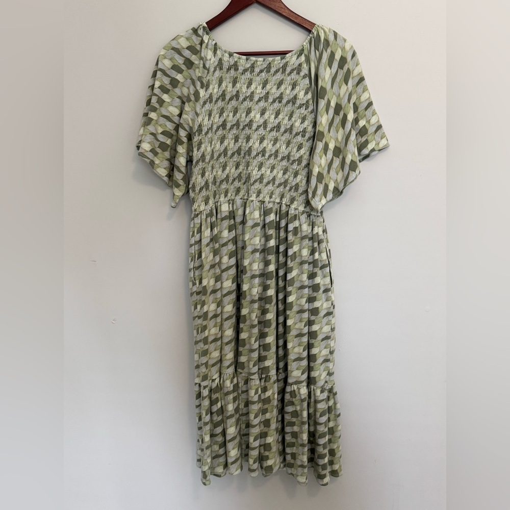 Kate Quinn Women’s Organic Cotton Green Dress Size XL Smocked Pockets Nature - Picture 8 of 8
